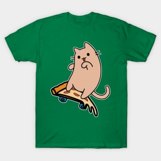 Cat and Skateboard Skateboarding Hard Pizza Board T-Shirt